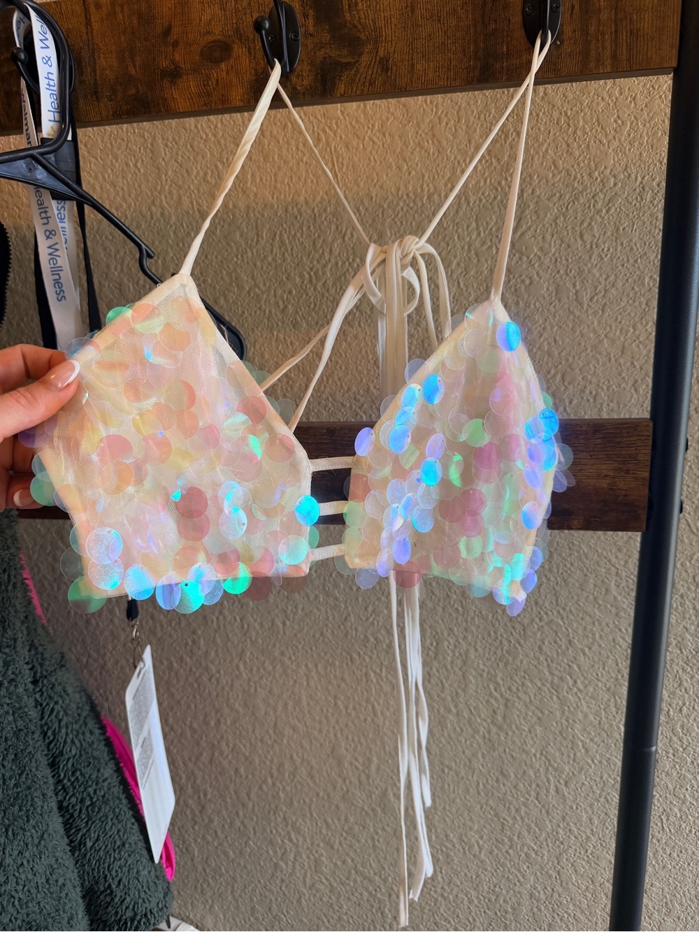 Sequin Triangle Bralette - Iridescent White